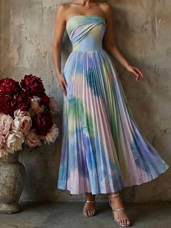 Dresses & Skirts - Multicolor Tie-Dye Women's Strapless Dress Formal Gown